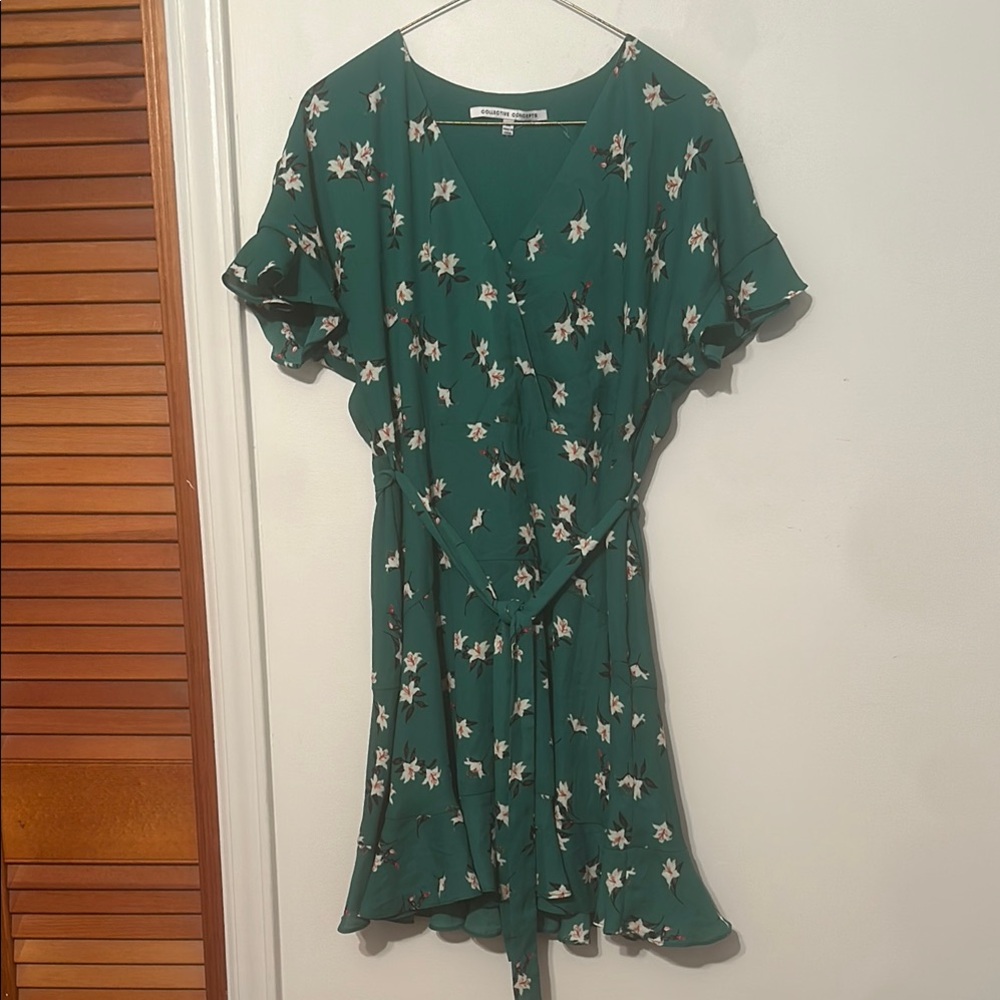 Collective Concepts Green Ruffled Wrap Sundress